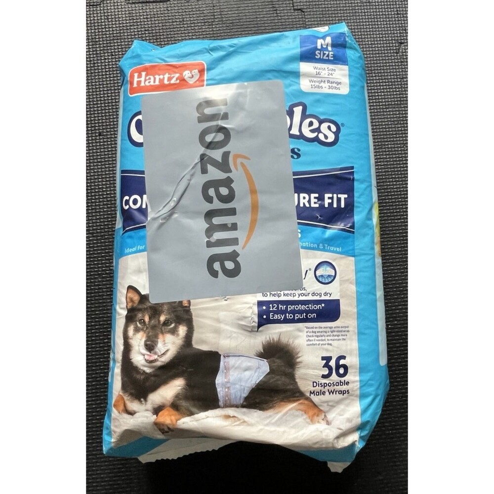 Disposable Male Dog Wraps Medium 36 Count Stretchy Waistband Hartz Comfitables